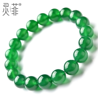 天然冰種綠瑪瑙手鏈祖母綠玉髓綠水晶珠子串珠散珠子單圈手串男女