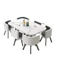 New Modern Marble Top Dining Table White Classic Dining Table Living Room Set with 6 Chairs