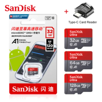 Original SanDisk Ultra Memory Card microSDHC 32GB 64GB 128GB 100MB/s microSDXC Class 10 UHS-I A1 TF Card For Type C adapter
