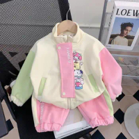 Kids Cartoon Hoodie Pants Set Anime Hellokitty My Melody Spring Autumn Cute Casual Outfit Sweatshirt Sweatpants Set Girl Gift