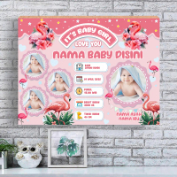 Cetak Biodata Bayi Size Jumbo Kayu MDF 30x40 cm Desain Unik Klasik Modern Motif Kartun Lucu Gambar F