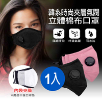 全新 韓系時尚夾層氣閥立體棉布口罩 1入 隔汙染呼吸閥 眼鏡不起霧 內袋夾層 可水洗 口罩重複使用