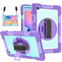 Straps 4 Shockproof Corners Tablet Case for Samsung Galaxy Tab S 6 S6 Lite 2022 10.4 P613 P619 P615 P610 Cover Rotating Stand