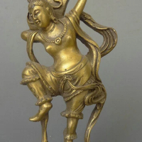 R0720 Details about 8" Chinese Royal Family Brass Belle Beautiful Women Play Lute Goddess God Statue B0403
