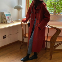 【巴黎精品】毛呢大衣羊毛外套-過膝長款牛角扣寬鬆女外套3色p1aq67