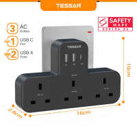 [Trending]TESSAN Extension Plug Adapter with 3 USB(1 USB C), 2 Way Multi Plug Extension Socket Type 