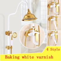 Baking white varnish shower faucet set shower head, Bathroom shower faucet wall mounted,Gold Plated rain shower faucet mixer tap
