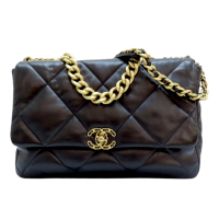 【二手名牌BRAND OFF】CHANEL 香奈兒 黑色 菱格紋羊皮 CHANEL 19 鍊帶 兩用包 AS1161