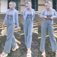 [BONUS LOGAM MULIA]Celana HIGHWaist KULOT LOOSE JEANS SNOW Bawahan High Waist  Basic  Panjang  Wanit