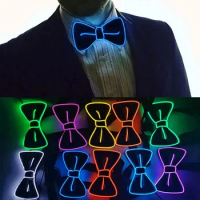 Men Glowing Bow Tie LED Luminous EL Wire Neon Party Halloween Christmas Luminous Light Up Decoration Bar Club Stage Clothes Prop