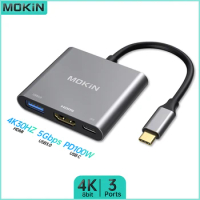 MOKiN 3 in 1 USB HUB for MacBook Air/Pro, iPad, Thunderbolt Laptop - USB3.0, HDMI 4K30Hz, PD 100W Efficient Data Transfer