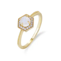 Gold Plated 925 Sterling Silver Natural Moonstone Gemstone Engagement Ring