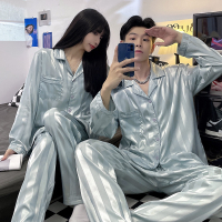 JUBộ Đồ Ngủ Pijama Tay Dài Vải Lụa Jacquard Kẻ Sọc Thoáng Khí Cho Cặp Đôi329