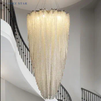Modern Crystal Chandeliers Luxury LED Tassel Beaded Large Ceiling Pendant Lamp Living Room Dining Room Staircase Hanging Lights