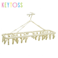 KEYTOSS 空間對策-日式折合雙用掛勾曬衣架32夾 防風強力夾口曬衣夾