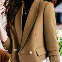 Yitimuceng Crop Formal Blazer for Women Fall Winter 2023 New Korean Fashion Long Sleeve Casual Coats Office Ladies Solid Jacket