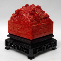Chicken blood Color Jade stone Stamp Jiulong opera pearl Ancient China Emperor jade seal Han Tang Song Ming Dynasty Dragon Seal