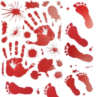 Horror Halloween Decor Glass Stickers Bloody Hands Feet Glass Window Haunted House Decoration Wall Stickers Red PVC Stickers