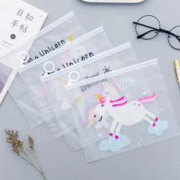 5pcs Korean Girl Heart Pink Unicorn Ring Zipper Bags Cute File Bag for Kids Unicorn Birthday Decorations Transparent Pencil Case