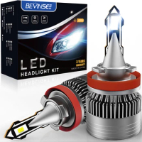 Bevinsee Mini Size H11 LED Car Headlight Bulb 6000K White H7 H4 H8 H9 LED Headlamp Auto Fog Light Superior Beam Pattern with Fan