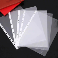 【L study】    100pcs 11 Holes Transparent Plastic Punched File Folders A4 Document Sleeves Protector 