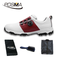 高爾夫男士球鞋 防水 透氣 旋轉鞋帶球鞋 防滑鞋釘 GSH096 白 紅 配POSMA鞋包 2合1清潔刷 高爾夫毛巾