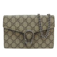 【二手名牌BRAND OFF】GUCCI 古馳 棕色 塗層帆布 肩背包 鍊帶 401231