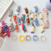 Korean Cute Color Woven WatchBand 45mm For Apple iwatch S8 Ultra S7 6 5 4 3 2 1 SE Watch Strap 44mm 42mm 40mm 38mm Silicone Case
