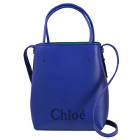 【Chloe’ 蔻依】Sense 簡約電繡LOGO小牛皮迷你水桶包兩用包(海藍)
