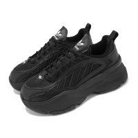 【adidas 愛迪達】休閒鞋 Ozgaia W 女鞋 黑 皮革 拼接 厚底 三葉草 全黑 老爹鞋(IG6045)