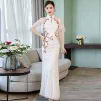 夏季新款中國風高端重工刺繡改良旗袍長款年輕款少女晚禮服裝