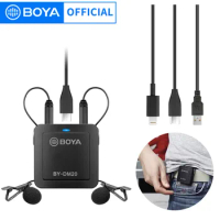 BOYA BY-DM20 Professional Dual Lavalier Microphone 2 Heads for iPhone Lighting Android Smartphone Laptop PC USB Audio Recording