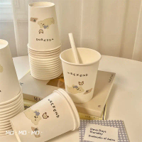 ถ้วยกระดาษแบบใช้แล้วทิ้ง หนา ลายการ์ตูนหมีน่ารัก สไตล์ Ins เหมาะสำหรับใช้ในบ้าน สำนักงาน และเชิงพาณิ