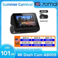 70mai A800S 4K Dash Cam 3840X2160 Resolution Dash Camera Support GPS, Rear Camera Dual Vision, WiFi