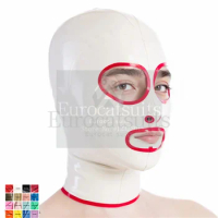 Latex Mask with Transparent Clear Face Rubber Headwear Hood Red Latex hood with