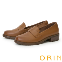 ORIN 率性簡約牛皮中跟樂福鞋 棕色