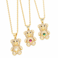 Small CZ Crystal Teddy Bear Necklaces for Women Copper Gold Plated Little Bear Necklaces Cute Jewelry Friendship Gifts nken53