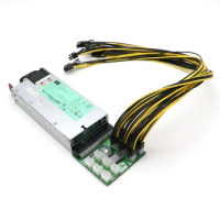 GPU Mining Power Supply Kit - 1200W PSU Server, Breakout Board, 12pcs PCI-E 6Pin Cables.