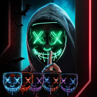Topeng Hacker, Berkilau LED, Topeng Halloween, Topeng Berkilau Tarian Hantu, dengan Cahaya Sejuk
