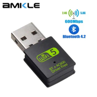 AMKLE 600Mbps WIFI USB Bluetooth Adapter Driver Free BT wifi USB dongle Dual Band LAN Ethernet Adapter USB Network Card