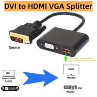 DVI to HDMI VGA Splitter Cable 1080P 2-in-1 Active HDMI-compatible VGA DVI Audio Video Converter for Monitor Laptop