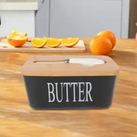 Utility Knife Butter Dish Ceramic Butter Dish with Lid Stainless Steel Knife Capacity Butter Keeper for Countertop for Kitchen