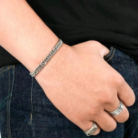 [Bayar di Tempat] Gelang pria rantai titanium asli original  kode LM 02 Silver