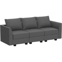 Living Room Sofas Convertible Sectional Sofa Couch with Modern Fabric 3 Seater Modular Sofa with Storage Seats, Grey