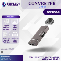 TRIPLEDI Converter Adapter 3 in 1 USB Type C To HDMI 4K 60Hz TRRS Audio Jack 3.5mm TD5301 PD Fast Ch