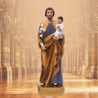 Saint Joseph Carrying Child Jesus Resin Statue Standing on Plate Base Holy Spiritual Figurines Home Decorative Collectibles