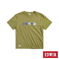 EDWIN 再生系列 寬版拼布方塊短袖T恤-男款 灰綠色