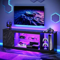 TV Stand for 65 Inch TV,Cabinet for PS5 and Adjustable Glass Shelves,TV Console Table Media Cabinet