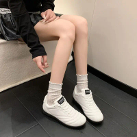 Dexun Shoes Black Sneakers Couple Welfare Style Flat Round Toe Shoes British Style Derby Shoes Sport