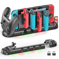 For Switch Joycon Charger Switch OLED Controllers Fast Charge Switch Pro Controller Dock Station 8 Game Slots for Nintendo